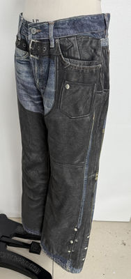 Jeans Dua Potongan Ilusi dengan Patchwork Digital Print Vintage