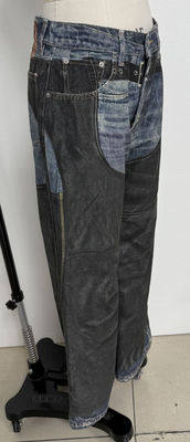 Jeans Dua Potongan Ilusi dengan Patchwork Digital Print Vintage