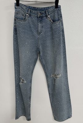 Trendy Rhinestone Penghiasan Jeans lurus potong Untuk Menangkap Mata