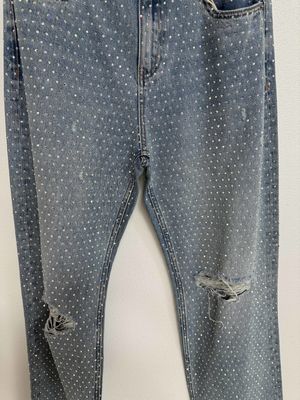 Trendy Rhinestone Penghiasan Jeans lurus potong Untuk Menangkap Mata