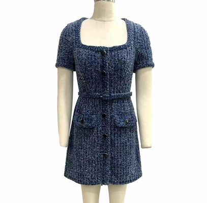 Tekstured Tweed Kain rajutan Jeans Gaun Untuk Chic Vintage Terinspirasi Tampilan
