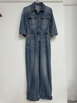 Premium denim lengan panjang pakaian kerja terinspirasi jumpsuit