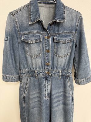 Premium denim lengan panjang pakaian kerja terinspirasi jumpsuit