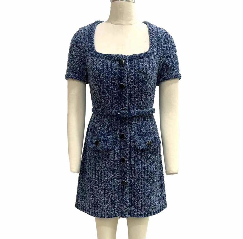 Tekstured Tweed Kain rajutan Jeans Gaun Untuk Chic Vintage Terinspirasi Tampilan